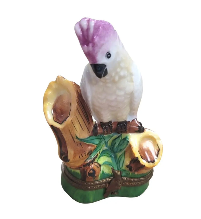 Pink Cockatoo Limoges box, hand-painted porcelain made in France