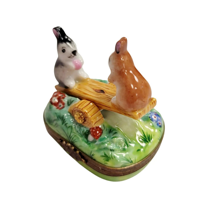 Playful Rabbit Limoges box, hand-painted porcelain made in France