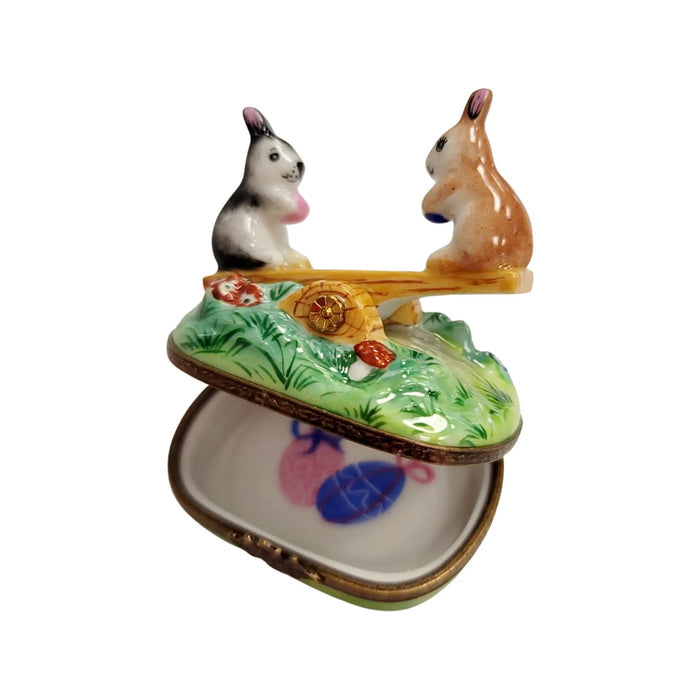 Playful Rabbit Limoges box shown from another angle