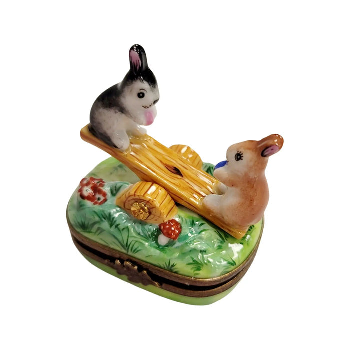 Another view of the Playful Rabbit Limoges trinket box