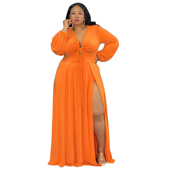 Plus Size Fall Women Clothing Sexy Split Hollow Out Cutout out Strap  Dress for Women