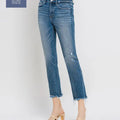Plus Size High Rise Uneven Raw Hem Slim Straight