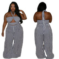 Plus Size Sexy  Black White Stripes Two-Piece Set Nightclub Uniforms