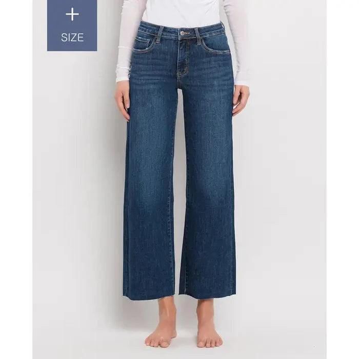Plus Size Tummy Control Mid Rise Wide Leg Jeans