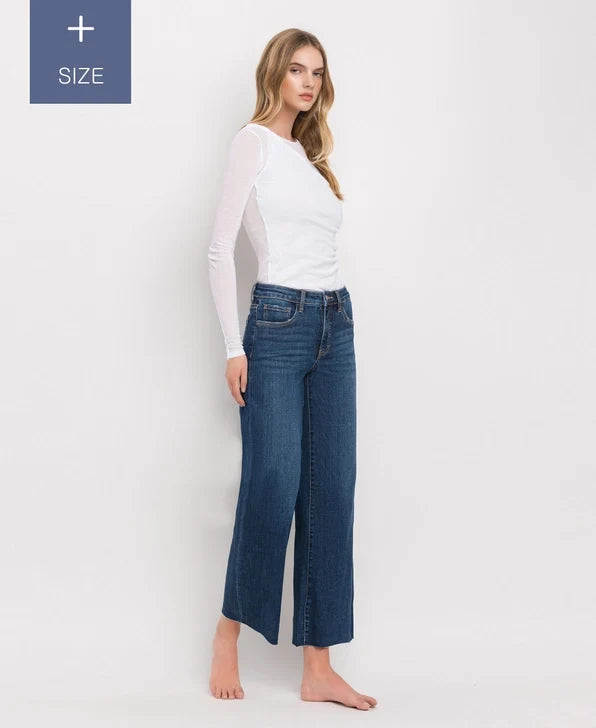 Plus Size Tummy Control Mid Rise Wide Leg Jeans