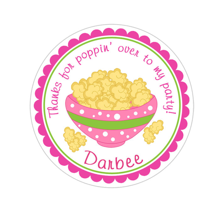 Popcorn Bowl Personalized Sticker Birthday Stickers - INKtropolis