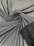 Power Mesh Polyester Rhinestones Fabric - Black - 4 Way Stretch Mesh Fabric Sold by Yard