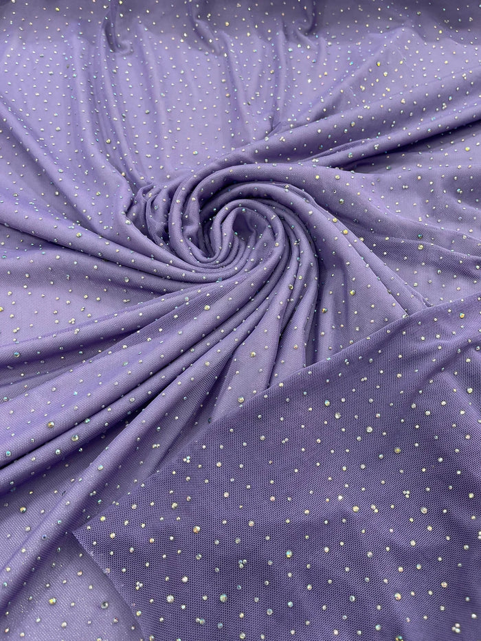 Power Mesh Polyester Rhinestones Fabric - Lavender - 4 Way Stretch Mesh Fabric Sold by Yard