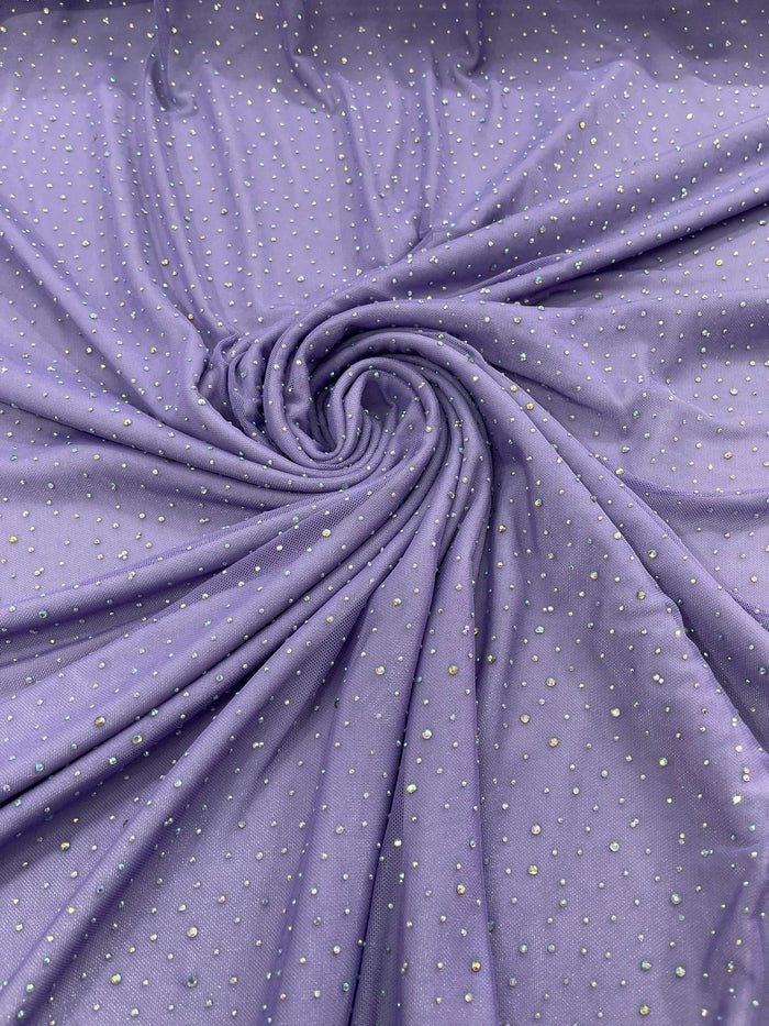 Power Mesh Polyester Rhinestones Fabric - Lavender - 4 Way Stretch Mesh Fabric Sold by Yard