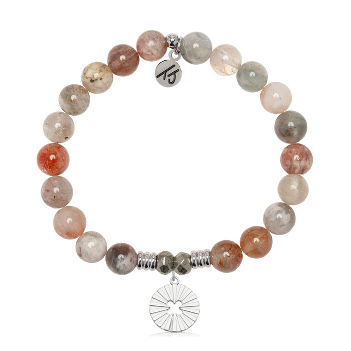 Prayers Collection: Arusha Agate Gemstone Bracelet with Prayers of Luck Sterling Silver Charm