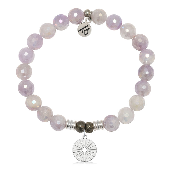 Prayers Collection: Mauve Jade Gemstone Bracelet with Prayers of Strength Sterling Silver Charm