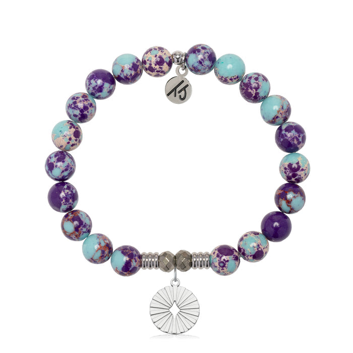Prayers Collection: Purple Blue Jasper Gemstone Bracelet with Prayers of Strength Sterling Silver Charm