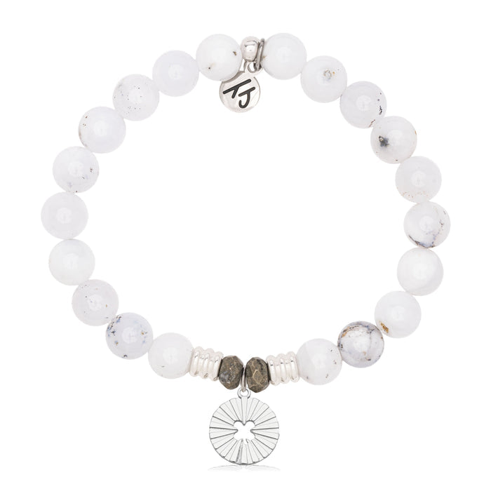 Prayers Collection: White Chalcedony Gemstone Bracelet with Prayers of Luck Sterling Silver Charm