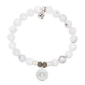 Prayers Collection: White Chalcedony Gemstone Bracelet with Prayers of Strength Sterling Silver Charm