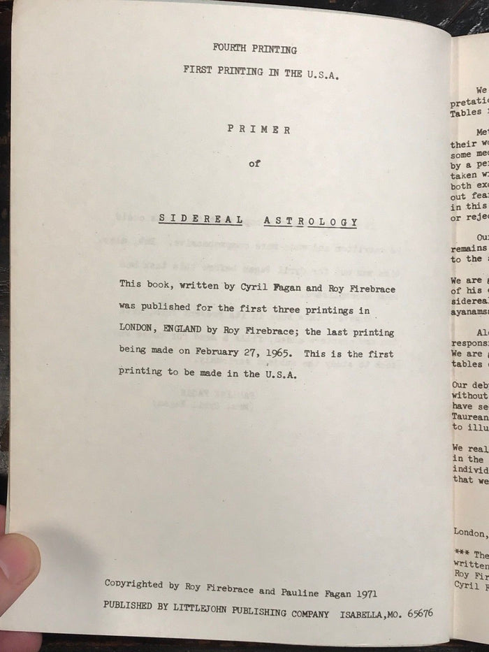 Primer of Sidereal Astrology: Moray Series No. 1 - Cyril FAGAN, 1st US Edition