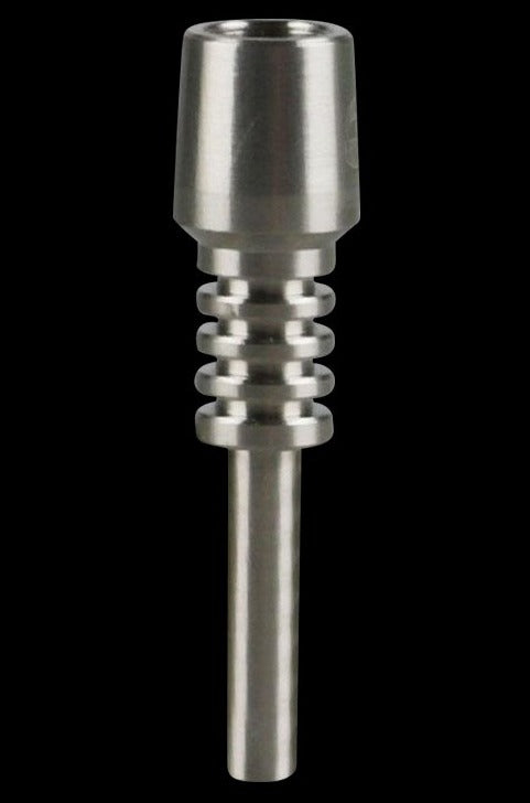 A front view of the Pulsar RIP Vapor Straw, showcasing its long, slender metallic body and streamlined design.