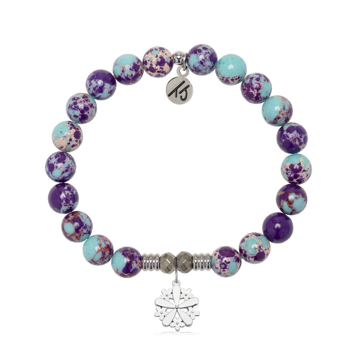 Purple Blue Jasper Bracelet with Thank You Flower Sterling Silver Charm