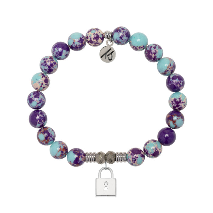 Purple Blue Jasper Gemstone Bracelet with Unbreakable Friendship Sterling Silver Charm