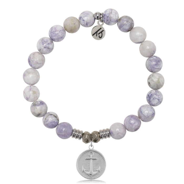 Purple Turquoise Gemstone Bracelet with Anchor Sterling Silver Charm