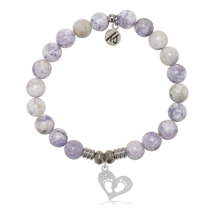 Purple Turquoise Gemstone Bracelet with Baby Feet Sterling Silver Charm