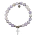 Purple Turquoise Gemstone Bracelet with Cross Sterling Silver Charm