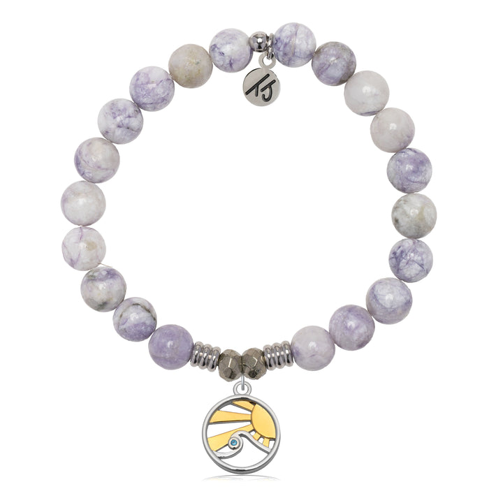 Purple Turquoise Gemstone Bracelet with Rising Sun Sterling Silver Charm