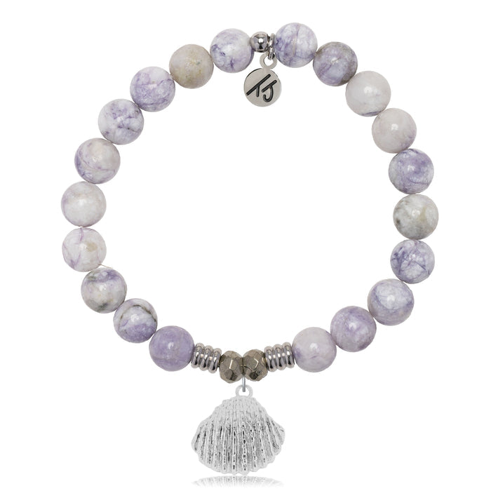Purple Turquoise Gemstone Bracelet with Seashell Sterling Silver Charm