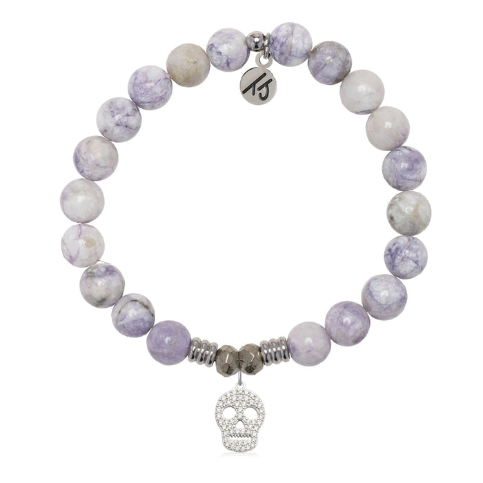 Purple Turquoise Gemstone Bracelet with Skull CZ Sterling Silver Charm