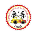 Red and Yellow Race Car Personalized Sticker Birthday Stickers - INKtropolis