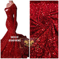 Red Sequin Fabric on Cranberry Stretch Velvet - by the yard - Sequins Velvet 2-Way Stretch