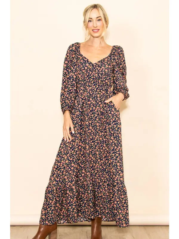 Reversible Floral Wide Flare Maxi Dress