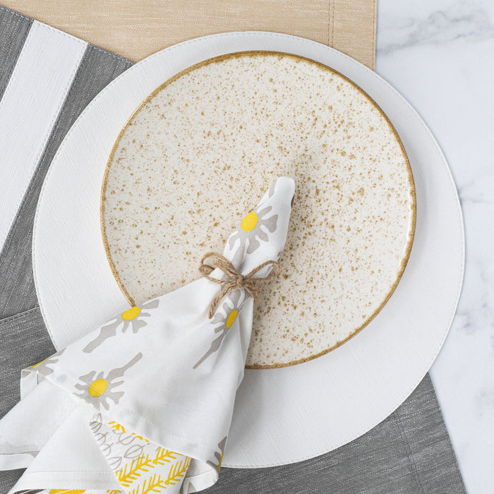 Set of four white round reversible placemats from Vietri, elegant table linens for dining and entertaining.
