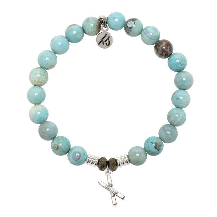 Robins Egg Agate Gemstone Bracelet with Skis Sterling Silver Charm