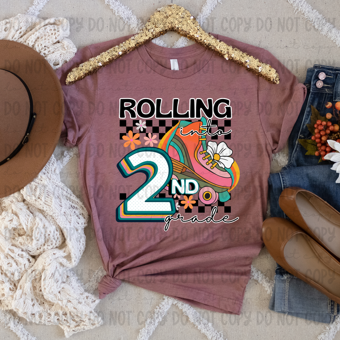 Rolling Into Second Grade Pink - PNG