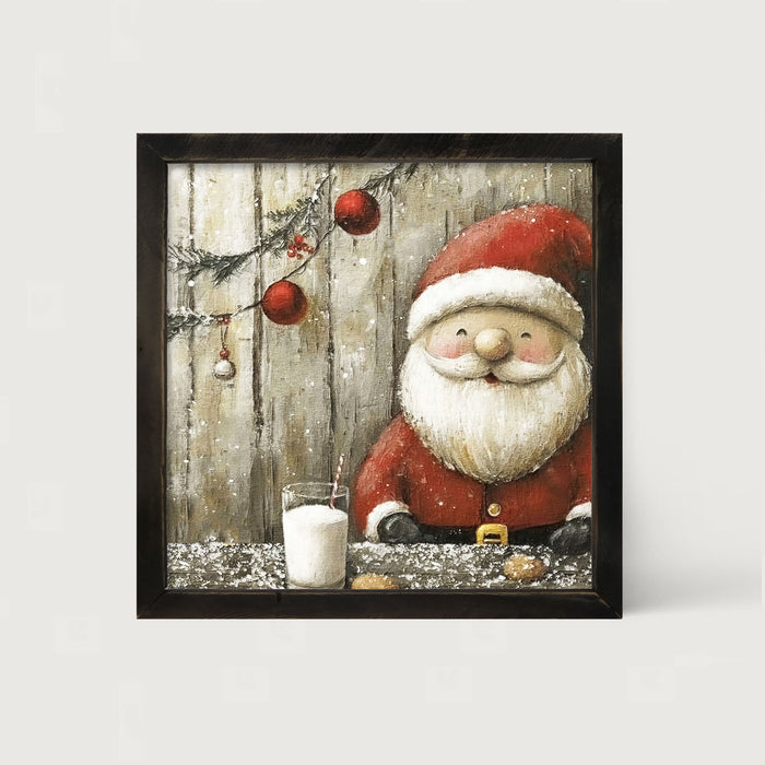 Santa enjoying Cookies and milk