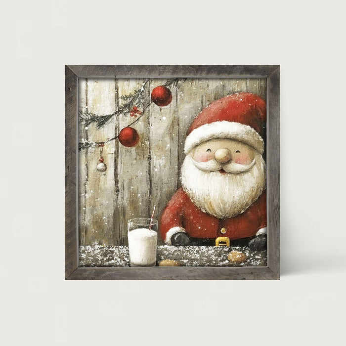 Santa enjoying Cookies and milk