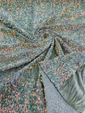 Sea Shell Sequins Velvet - Clear Iridescent on Sage - Velvet Sequins Fabric By Yard