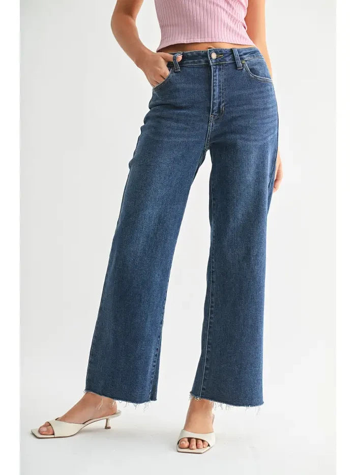 Slim Scissor Cut Wide Leg Jean - Dark Denim