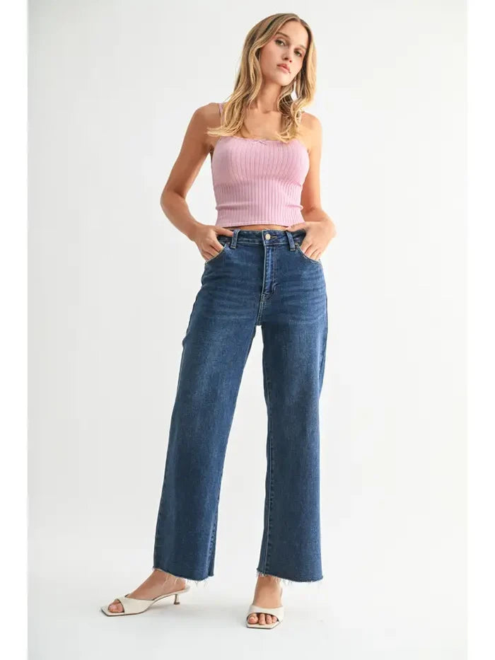 Slim Scissor Cut Wide Leg Jean - Dark Denim