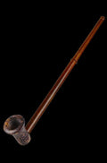 A side view of the Stone - Wood Hand Pipe, showcasing its slender profile and wood-grain detailing.