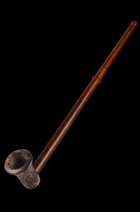 A side view of the Stone - Wood Hand Pipe, showcasing its slender profile and wood-grain detailing.
