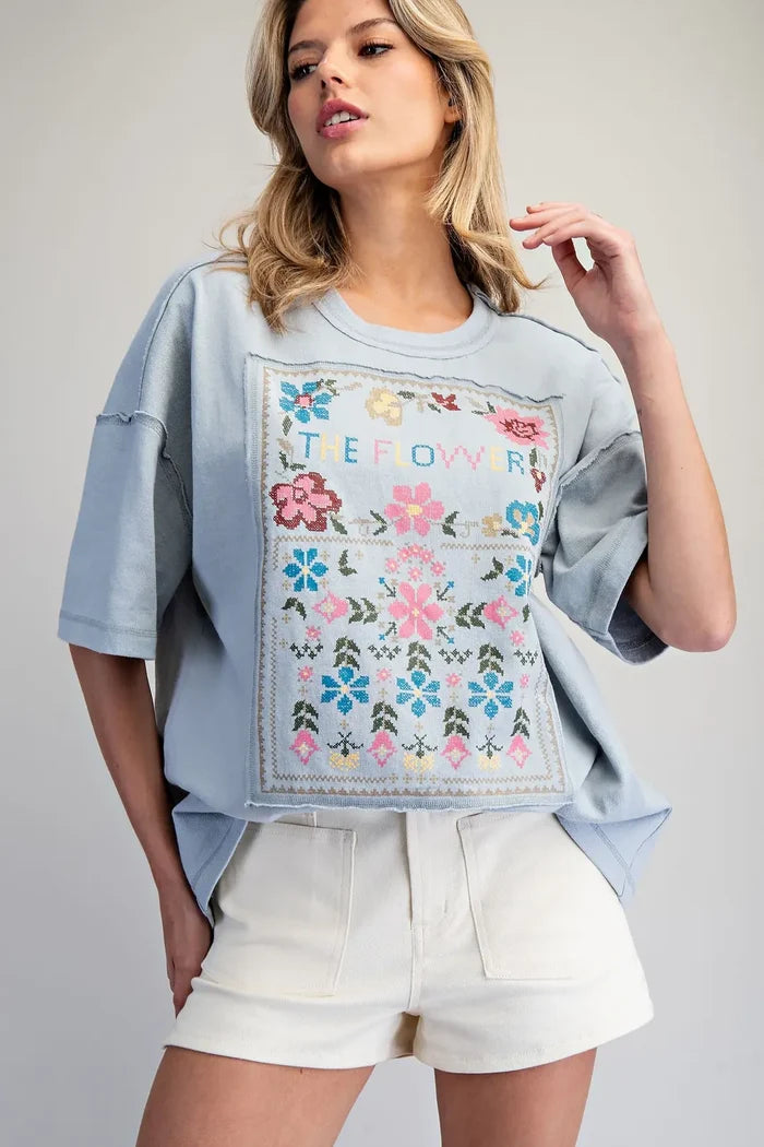 Soft Washed Flower Patch Graphic T-Shirt