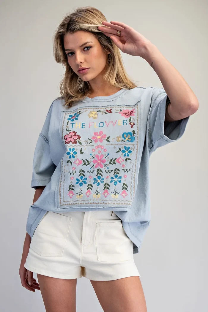 Soft Washed Flower Patch Graphic T-Shirt