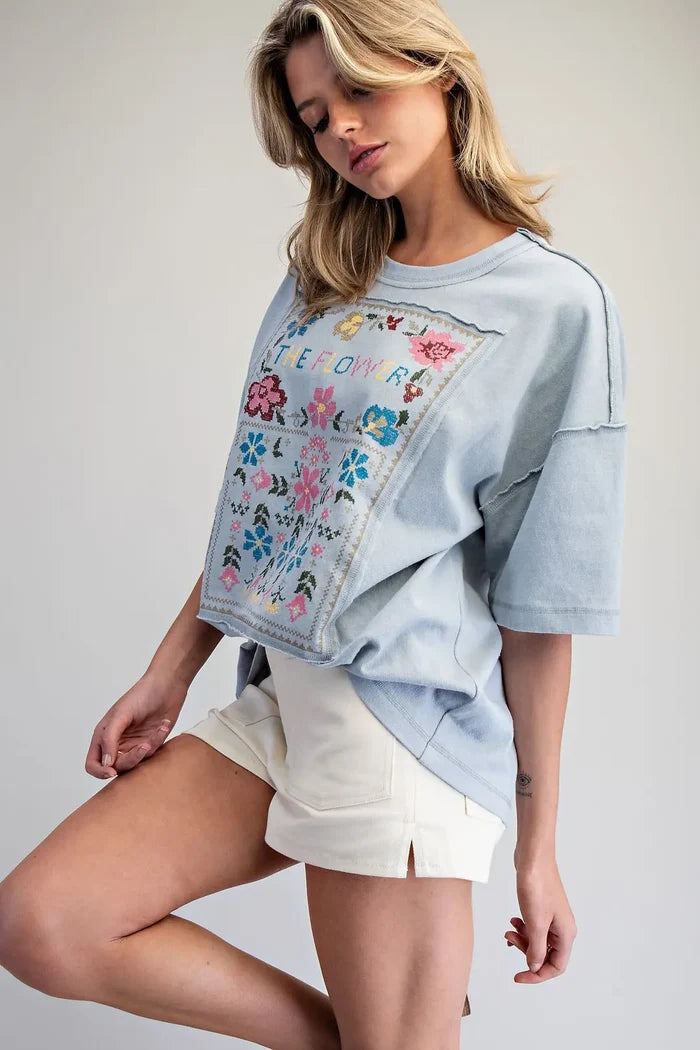 Soft Washed Flower Patch Graphic T-Shirt