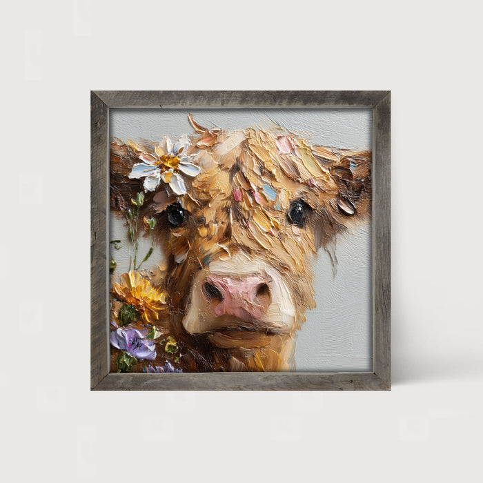 Spring Season Brown Cow - Framed Art