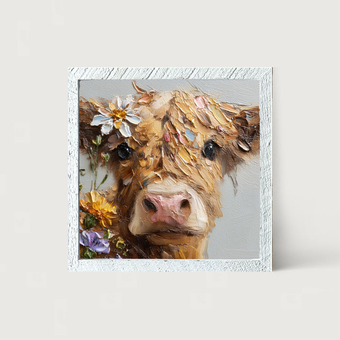 Spring Season Brown Cow - Framed Art