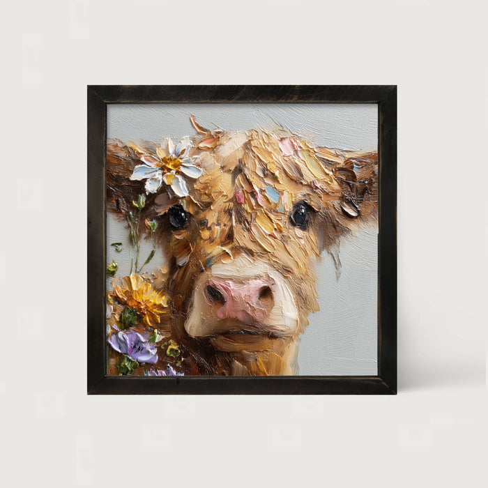 Spring Season Brown Cow - Framed Art