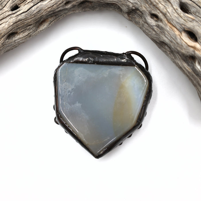 Studded Double Ring Druzy Agate Pentagon Soldered Pendant (OAK101)