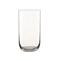A set of four clear Luigi Bormioli Sublime Beverage Glasses, each with straight sides and a slightly rounded base, is displayed against a plain white background.