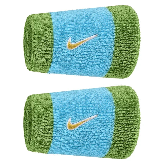 Swoosh Classic Doublewide Wristbands 2 Pack, Nike, 488 Baltic Blue/Chlorophyll, Tennis Express, N1012406-F26-488-BALTIC-BLUE-CHLOROPHYLL-1